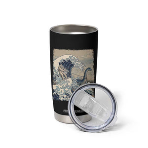 Funny Bigfoot Water Skiing Behind Nessie Tumbler Cup Ukiyoe Inspired Wave Art