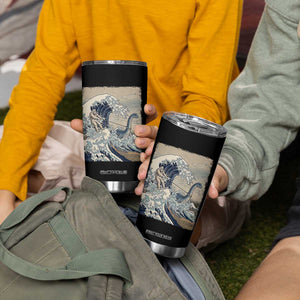 Funny Bigfoot Water Skiing Behind Nessie Tumbler Cup Ukiyoe Inspired Wave Art
