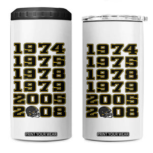 Six Historic Championship Seasons 4 in 1 Can Cooler Tumbler Vintage Football Fan Graphic