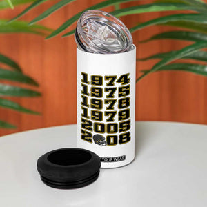 Six Historic Championship Seasons 4 in 1 Can Cooler Tumbler Vintage Football Fan Graphic