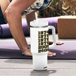 Six Historic Championship Seasons Tumbler With Handle Vintage Football Fan Graphic