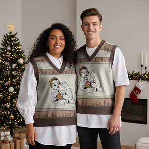 We Can Do It Game Day V-Neck Knit Sweater Vest Rosie The Riveter Strong Woman Football Fan