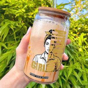Strong Woman Football Game Day Glass Can Black And Gold City Pride