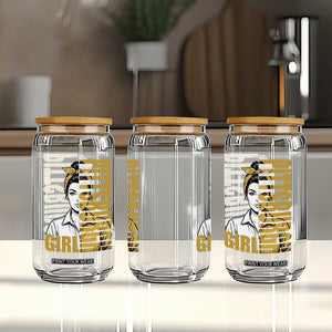 Strong Woman Football Game Day Glass Can Black And Gold City Pride