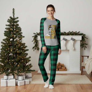 Strong Woman Football Game Day Plaid Pajama Set Black And Gold City Pride
