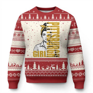 Strong Woman Football Game Day Ugly Christmas Sweater Black And Gold City Pride