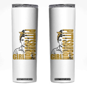Strong Woman Football Game Day Skinny Tumbler Black And Gold City Pride