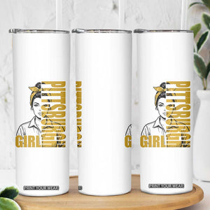 Strong Woman Football Game Day Skinny Tumbler Black And Gold City Pride