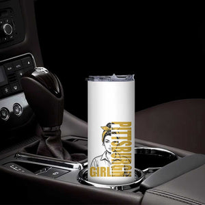 Strong Woman Football Game Day Skinny Tumbler Black And Gold City Pride