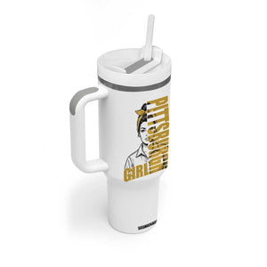 Strong Woman Football Game Day Tumbler With Handle Black And Gold City Pride