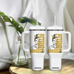 Strong Woman Football Game Day Tumbler With Handle Black And Gold City Pride