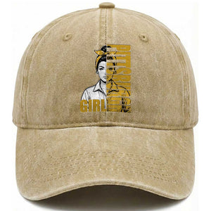 Strong Woman Football Game Day Washed Cotton Baseball Cap Black And Gold City Pride