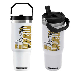 Strong Woman Football Game Day Flip Straw Tumbler Black And Gold City Pride