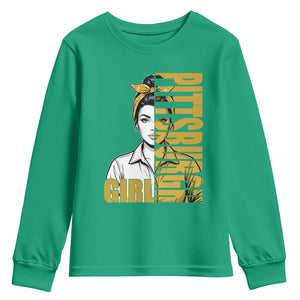 Strong Woman Football Game Day Youth Sweatshirt Black And Gold City Pride
