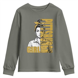 Strong Woman Football Game Day Youth Sweatshirt Black And Gold City Pride