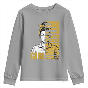 Strong Woman Football Game Day Youth Sweatshirt Black And Gold City Pride