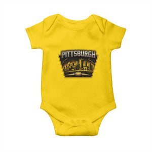 Pittsburgh Skyline Crest Graphic Baby Onesie Football Lover Gift