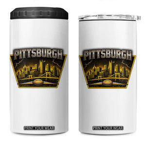 Pittsburgh Skyline Crest Graphic 4 in 1 Can Cooler Tumbler Football Lover Gift