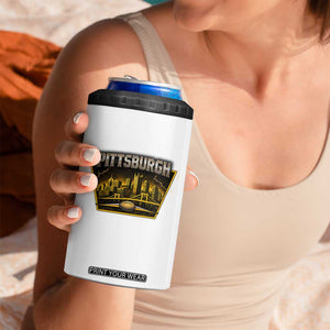 Pittsburgh Skyline Crest Graphic 4 in 1 Can Cooler Tumbler Football Lover Gift