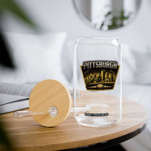 Pittsburgh Skyline Crest Graphic Glass Can Football Lover Gift