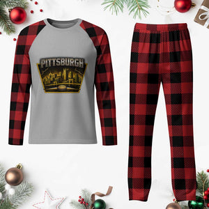 Pittsburgh Skyline Crest Graphic Plaid Pajama Set Football Lover Gift
