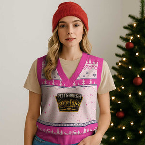 Pittsburgh Skyline Crest Graphic V-Neck Knit Sweater Vest Football Lover Gift