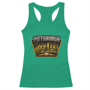 Pittsburgh Skyline Crest Graphic Racerback Tank Top Football Lover Gift