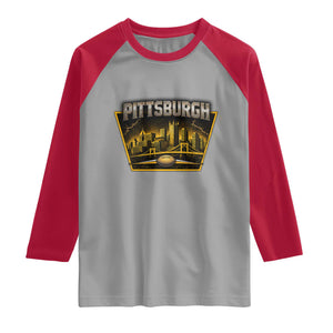 Pittsburgh Skyline Crest Graphic Raglan Shirt Football Lover Gift