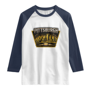 Pittsburgh Skyline Crest Graphic Raglan Shirt Football Lover Gift