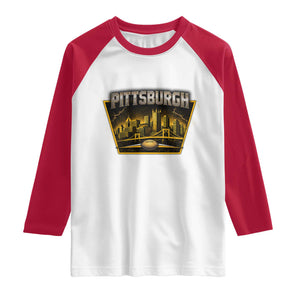 Pittsburgh Skyline Crest Graphic Raglan Shirt Football Lover Gift