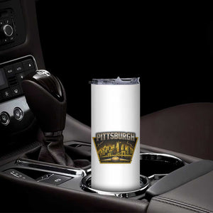 Pittsburgh Skyline Crest Graphic Skinny Tumbler Football Lover Gift