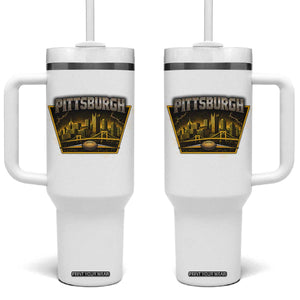 Pittsburgh Skyline Crest Graphic Tumbler With Handle Football Lover Gift