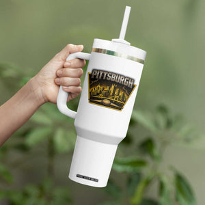 Pittsburgh Skyline Crest Graphic Tumbler With Handle Football Lover Gift