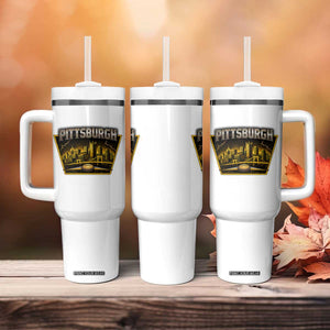 Pittsburgh Skyline Crest Graphic Tumbler With Handle Football Lover Gift