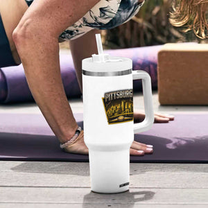 Pittsburgh Skyline Crest Graphic Tumbler With Handle Football Lover Gift