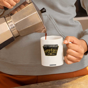 Pittsburgh Skyline Crest Graphic Coffee Mug Football Lover Gift