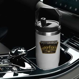 Pittsburgh Skyline Crest Graphic Flip Straw Tumbler Football Lover Gift