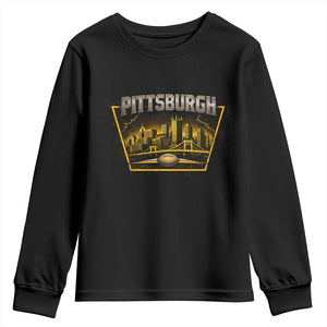 Pittsburgh Skyline Crest Graphic Youth Sweatshirt Football Lover Gift