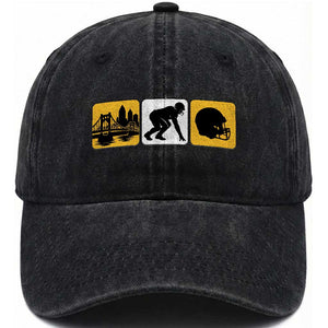 Pittsburgh Skyline Crest Graphic Washed Cotton Baseball Cap Football Fan Pride