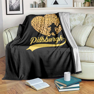 Vintage Leopard Heart Pittsburgh Pride Throw Blanket Football Lover Gift