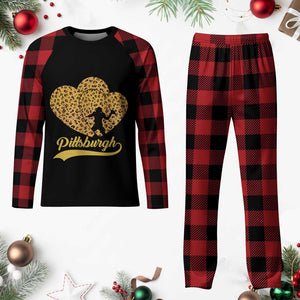 Vintage Leopard Heart Pittsburgh Pride Plaid Pajama Set Football Lover Gift