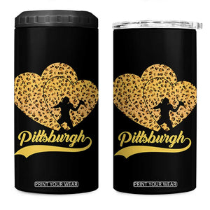 Vintage Leopard Heart Pittsburgh Pride 4 in 1 Can Cooler Tumbler Football Lover Gift