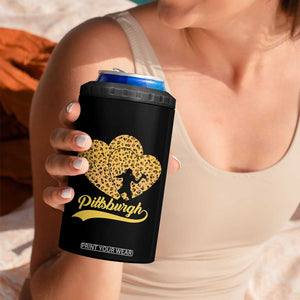 Vintage Leopard Heart Pittsburgh Pride 4 in 1 Can Cooler Tumbler Football Lover Gift