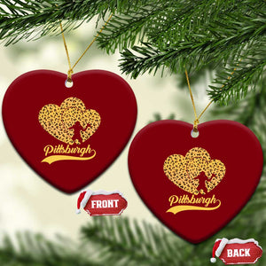 Vintage Leopard Heart Pittsburgh Pride Ceramic Ornament Football Lover Gift