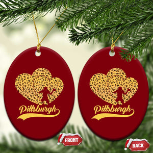 Vintage Leopard Heart Pittsburgh Pride Ceramic Ornament Football Lover Gift