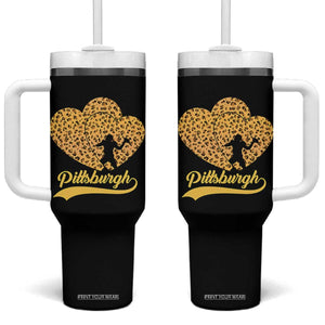 Vintage Leopard Heart Pittsburgh Pride Tumbler With Handle Football Lover Gift