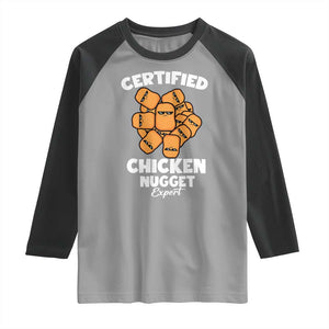 Funny Food Lover Gift Raglan Shirt Certified Chicken Nugget Expert TS12 Sport Gray Black Print Your Wear