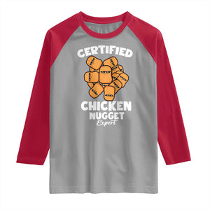 Funny Food Lover Gift Raglan Shirt Certified Chicken Nugget Expert TS12 Sport Gray Red Print Your Wear