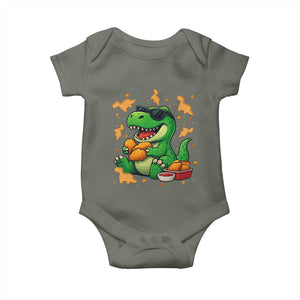 Funny Dinosaur Eating Chicken Nuggets Baby Onesie Food Lover Gift TS12 Military Green Print Your Wear