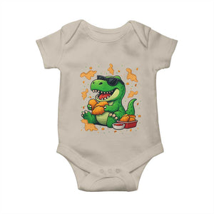 Funny Dinosaur Eating Chicken Nuggets Baby Onesie Food Lover Gift TS12 Sand Print Your Wear